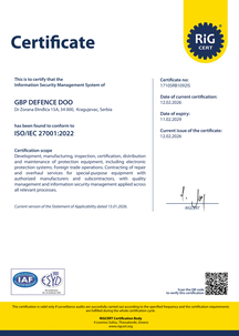 ISO/IEC 27001 certificate